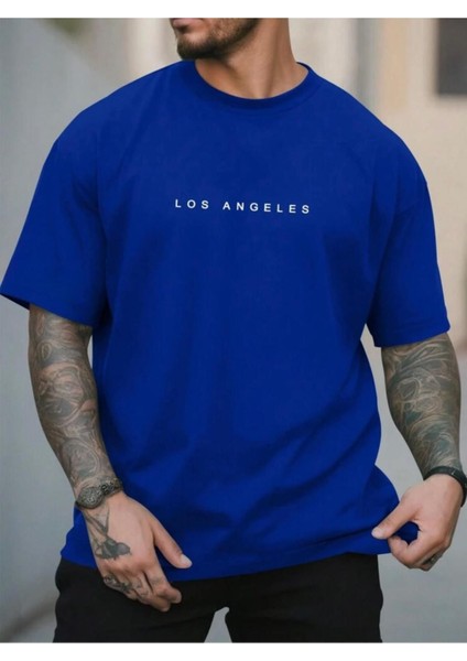 Los Angels Yazı Detaylı Basic T-Shirt