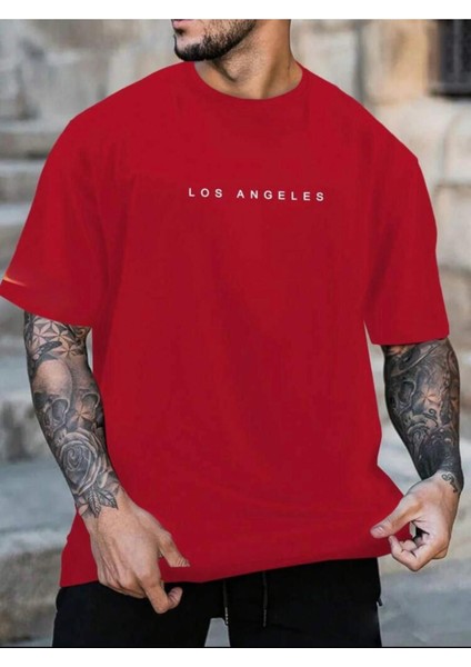 Los Angels Yazı Detaylı Basic T-Shirt