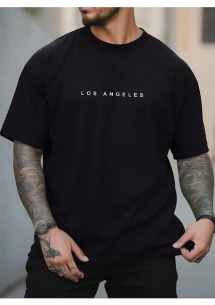 Los Angels Yazı Detaylı Basic T-Shirt
