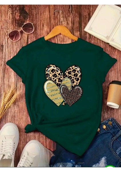 Iç Içe Kalpler Baskılı Basic T-Shirt