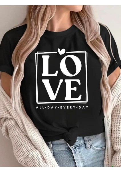Love Yazı Baskılı Basic T-Shirt