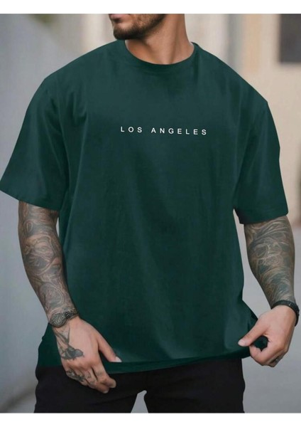 Los Angels Yazı Detaylı Basic T-Shirt
