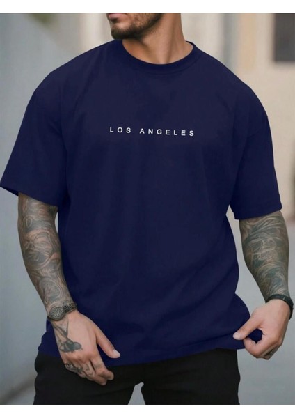 Los Angels Yazı Detaylı Basic T-Shirt