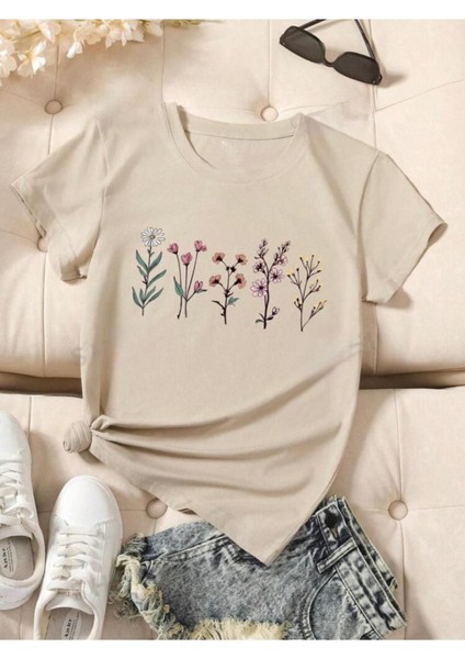 Lavanta Desen Baskılı Basic T-Shirt