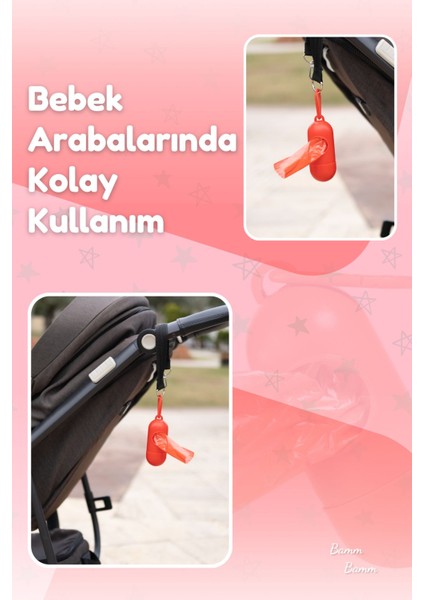 Kirli Bebek Bezi Çöp Poşeti Çanta Boy Kırmızı Taşıma Çantası ve 2 Rulo (30 Poşet)