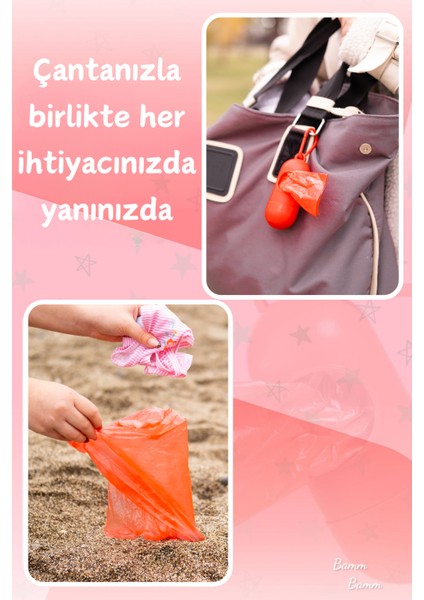 Kirli Bebek Bezi Çöp Poşeti Çanta Boy Kırmızı Taşıma Çantası ve 2 Rulo (30 Poşet)