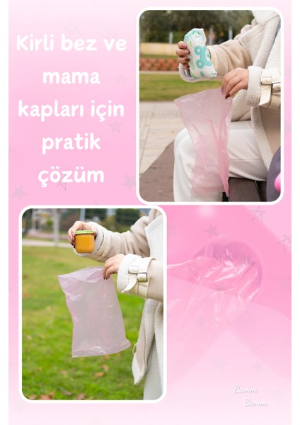 Kirli Bebek Bezi Çöp Poşeti Çanta Boy Pembe Taşıma Çantası ve 2 Rulo (30 Poşet)