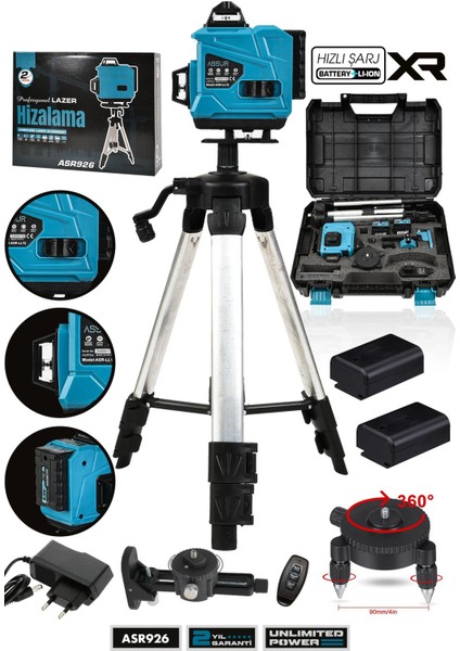 Profesyonel 360° 16 Köşe Otomatik Hizalama Tripod'lu Lazer Metre Hizalama
