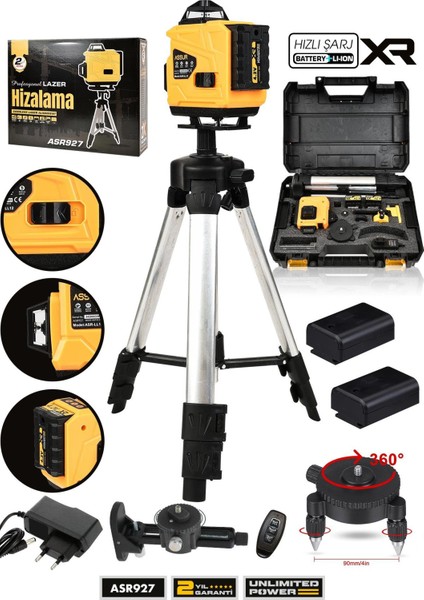 Profesyonel 360° 16 Köşe Otomatik Hizalama Tripod'lu Lazer Metre Hizalama