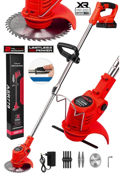 21V Çift Akü Uzatma Kollu Teleskopik Çim Çalı Ot Biçme Şarjlı Tırpan