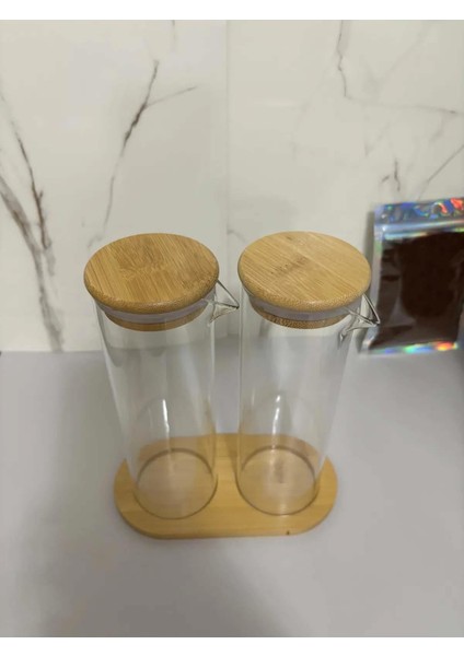 Cam Yağlık Sirkelik Bambu Tepsili Kulpsuz 400 ml