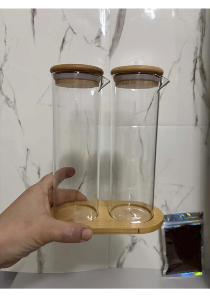 Cam Yağlık Sirkelik Bambu Tepsili Kulpsuz 400 ml