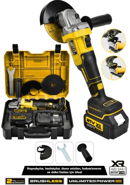 21V Çift Akülü 125mm Kömürsüz Şarjlı Taşlama