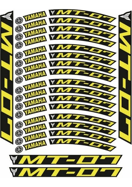 Yamaha Mt-07 Uyumlu Florasan Sarı Baskı 1 Set Jant Şeridi