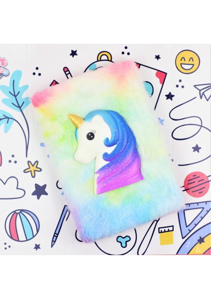 Renkli Unicorn Squishyli Peluş Defter ve Kedi Çidarlı Bardak Seti