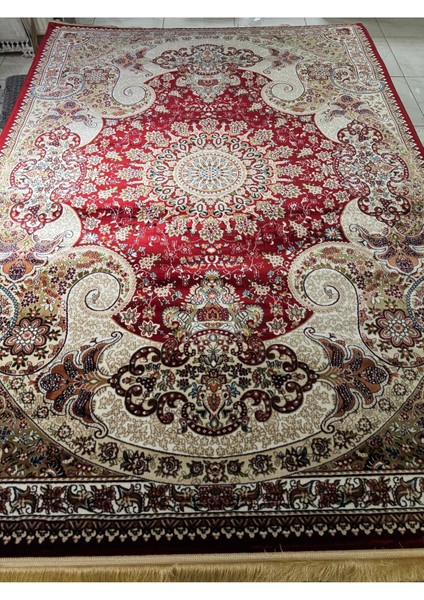 Asaryün Halı Ipek H4030 Bordo Ipeksi Geleneksel Renkli Göbekli Klasik Desen Salon Halısı Modern