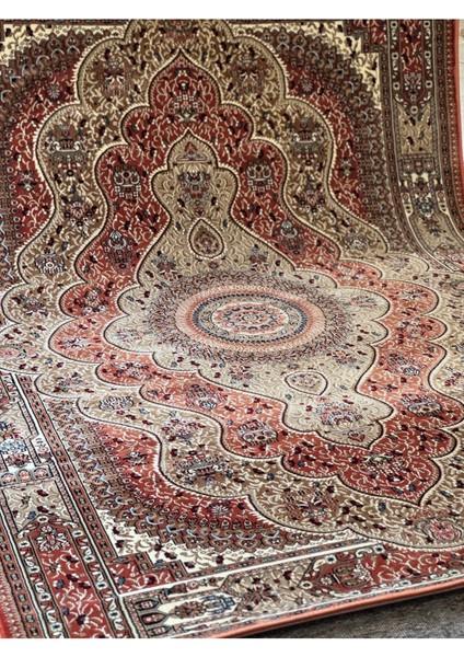 Mda Premium Collection PE0758 Göbekli Klasik Salon Halısı Özel Desen Iran Halısı Tarzı Kiremit Bej