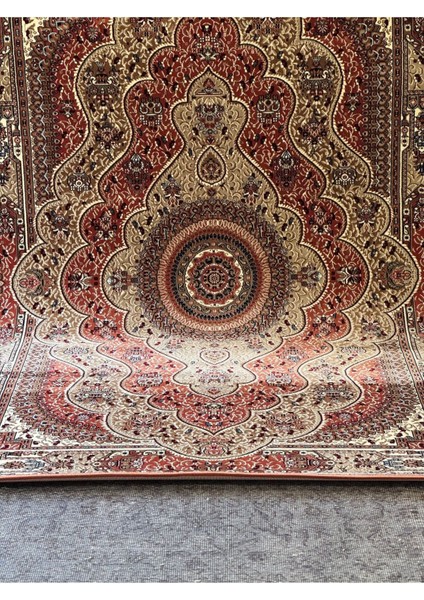 Mda Premium Collection PE0758 Göbekli Klasik Salon Halısı Özel Desen Iran Halısı Tarzı Kiremit Bej