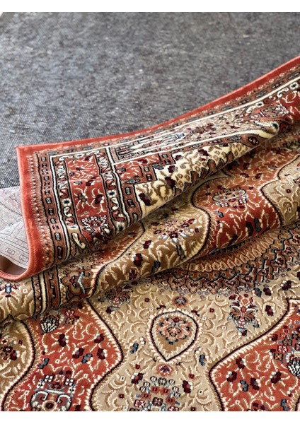 Mda Premium Collection PE0758 Göbekli Klasik Salon Halısı Özel Desen Iran Halısı Tarzı Kiremit Bej