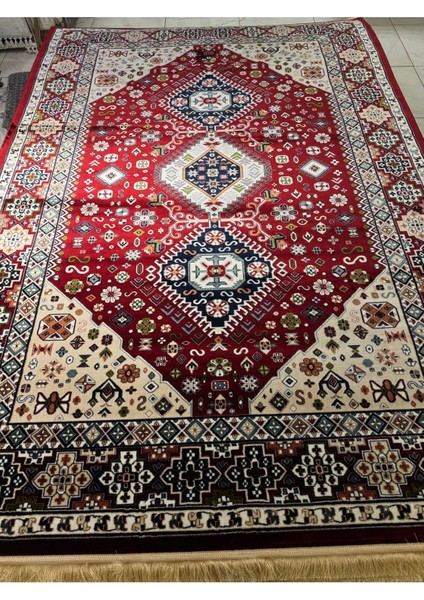 Asaryün Halı Ipek H4320 Bordo Ipeksi Geleneksel Renkli Göbekli Klasik Desen Salon Halısı Modern