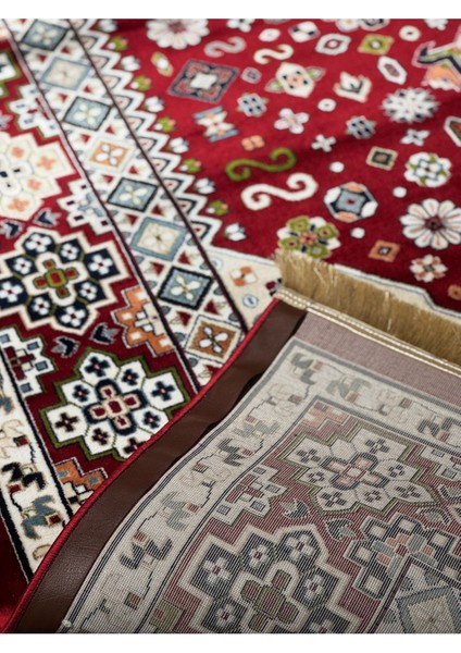 Asaryün Halı Ipek H4320 Bordo Ipeksi Geleneksel Renkli Göbekli Klasik Desen Salon Halısı Modern fırsatları
