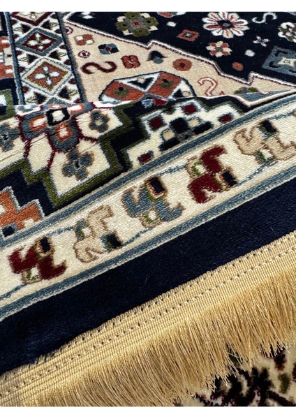 Asaryün Halı Ipek H4320AL Lacivert Ipeksi Geleneksel Renkli Göbekli Klasik Desen Salon Halısı Modern fırsatları
