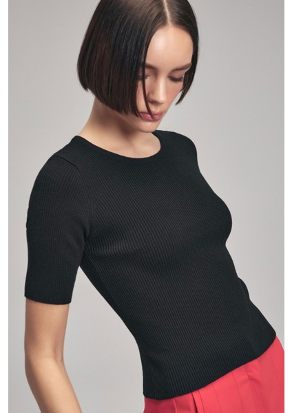 Basic Kollu Triko Bluz Siyah 11543677000