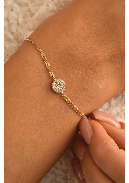 14 Ayar Altın Taşlı Daire Bileklik