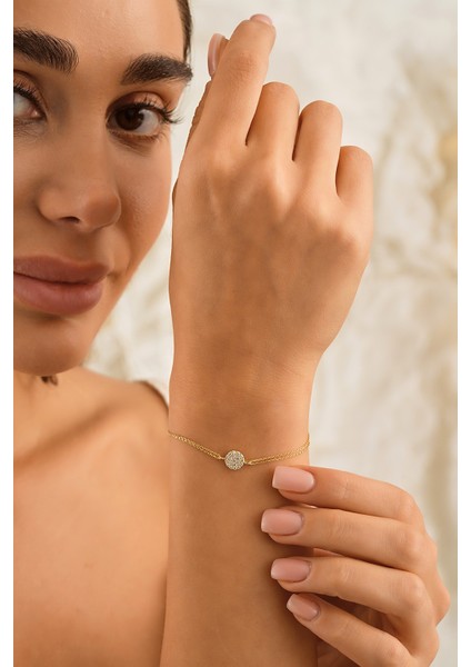 14 Ayar Altın Taşlı Daire Bileklik modelleri