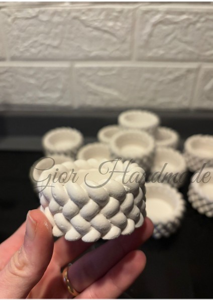 20 Adet Beyaz Ham Örgü Model Beton Saksılık, Mumluk, Mini 4 cm Özel Gün Hediyelik