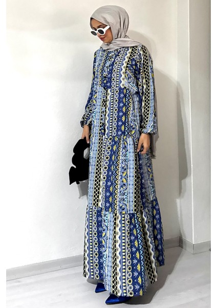 Viskon Bohem Desenli Tesettür Elbise fiyatları