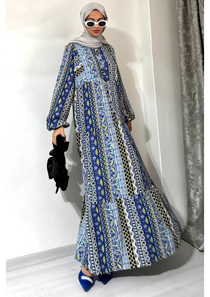 Viskon Bohem Desenli Tesettür Elbise modelleri