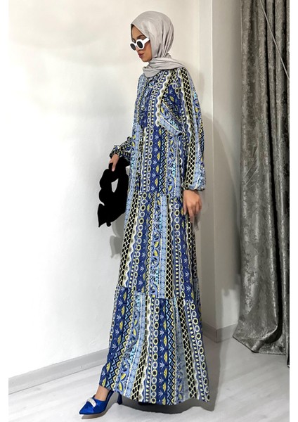Viskon Bohem Desenli Tesettür Elbise fırsatları