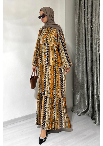 Viskon Bohem Desenli Tesettür Elbise indirimleri
