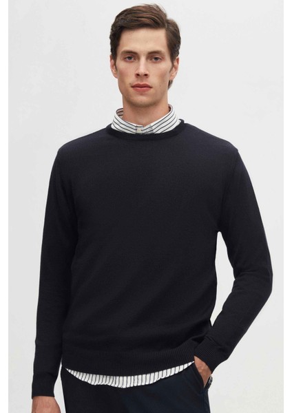 Regular Fit Lacivert Pamuk Karışımlı Triko Kazak 5HF06ORT12004