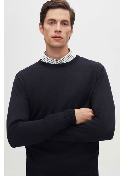Regular Fit Lacivert Pamuk Karışımlı Triko Kazak 5HF06ORT12004 fiyatları