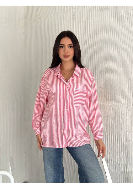 Tek Cepli Modal Kumaş Çizgili Gömlek