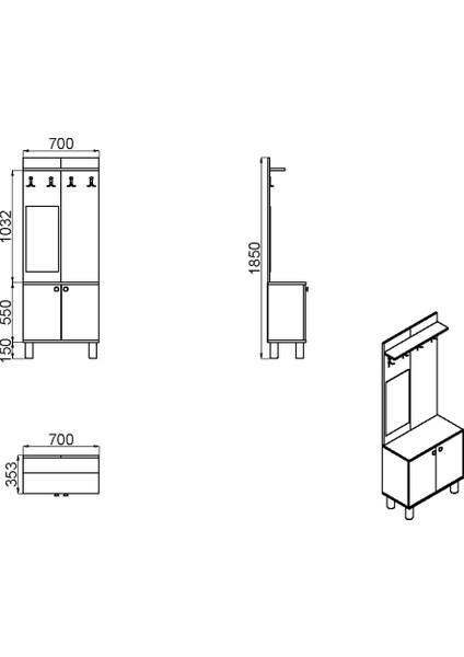 Ferda-1 Bohem Ayaklı Aynalı Vestiyer Portmanto Ayakkabılık FRD01 indirimleri