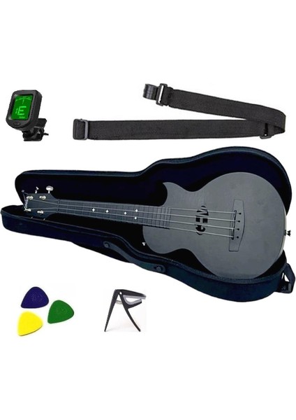 Longa Profesyonel Carbon Fiber Ukulele Seti ( Siyah)