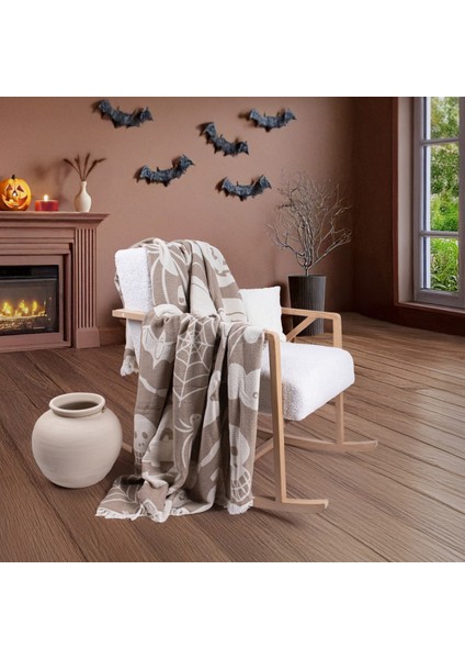 Halloween Desenli Dokuma Pamuklu Tek Kişilik Battaniye - Yatak Örtüsü
