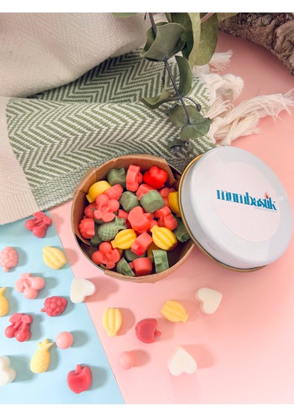 Mumbastik- Meyve Parçaları Buhurdanlık Mum Seti - 40 Adet - Metal Kutuda - Soya Wax Mum