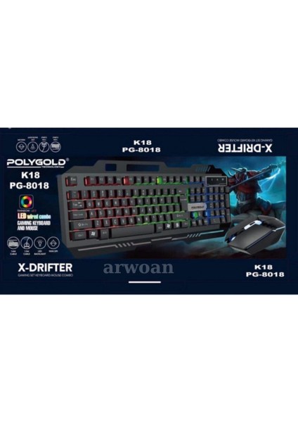 K18 Işıklı Oyuncu Q Klavye Mouse Seti PG-8018 Siyah