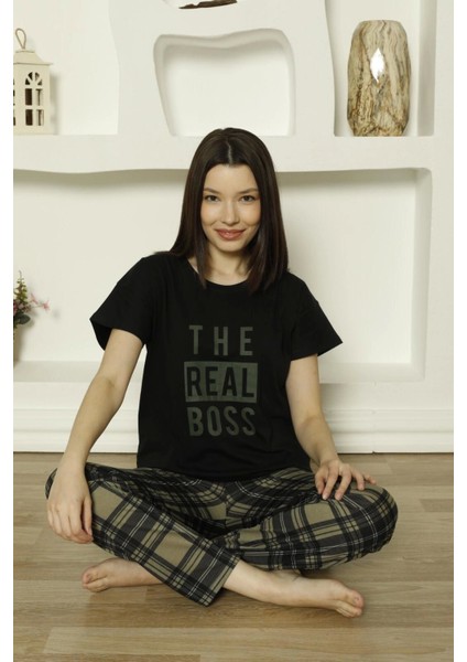 Süprem Kumaş Altı Ekose Desenli Kısa Kollu Kadın Pijama TAKIMI-6610 fiyatları