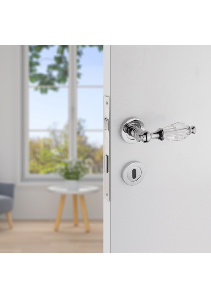 Topkapı Kristal Krom Rozetli Wc Kapı Kolu