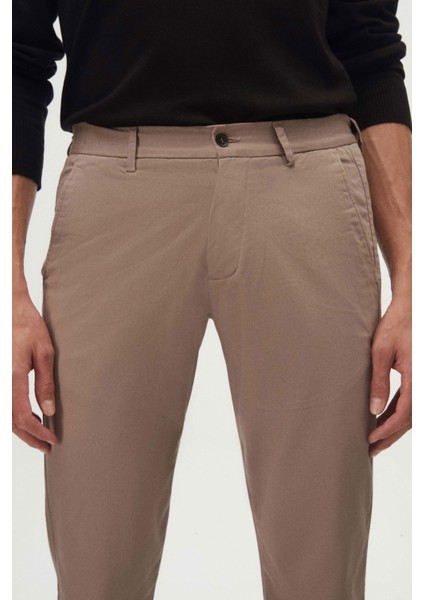 Slim Fit Bej Armürlü Yan Beli Lastikli Esnek Likralı Yandan Cepli Chino Pantolon 2HCC3ORT20001 fiyatları