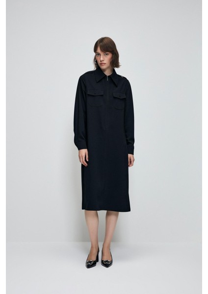 Fermuarlı Uzun Elbise Siyah 124L8734000