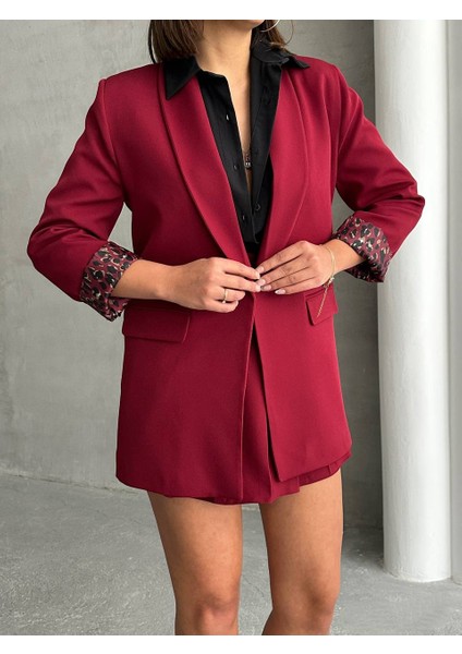 Yeni Sezon Kadın Blazer Ceket İçi Leopar Astar Detaylı Düğmesiz Uzun fiyatları