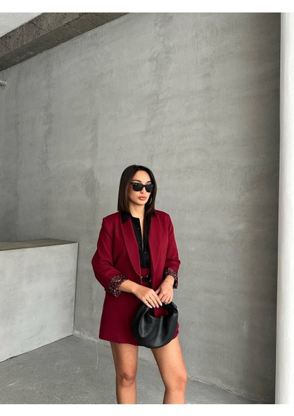 Yeni Sezon Kadın Blazer Ceket İçi Leopar Astar Detaylı Düğmesiz Uzun indirimleri