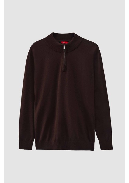 Ds Damat Slim Fit Kahverengi Yarım Fermuarlı Triko Kazak indirimleri