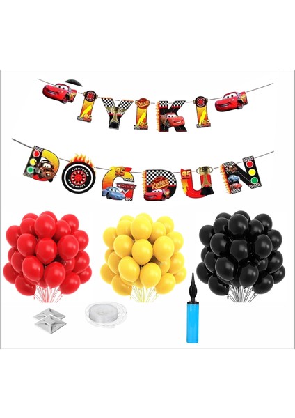 Arabalar Temalı Mega Balon +Banner Seti